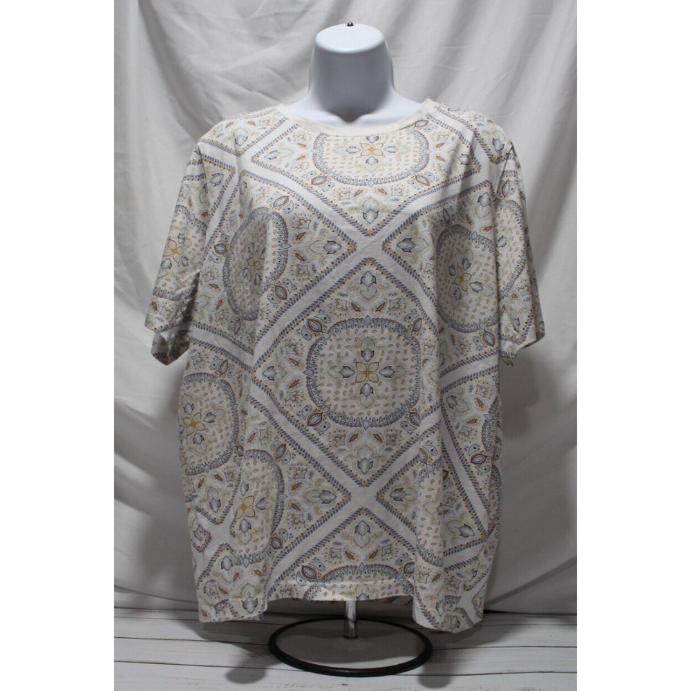 Lands' End Women's 1X Multicolor Floral Print SS Crewneck Boxy T-shirt Cotton
